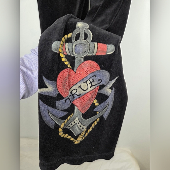 Ed Hardy Size M Luxurious BlackVelvet Sweat Pants - Picture 5 of 13